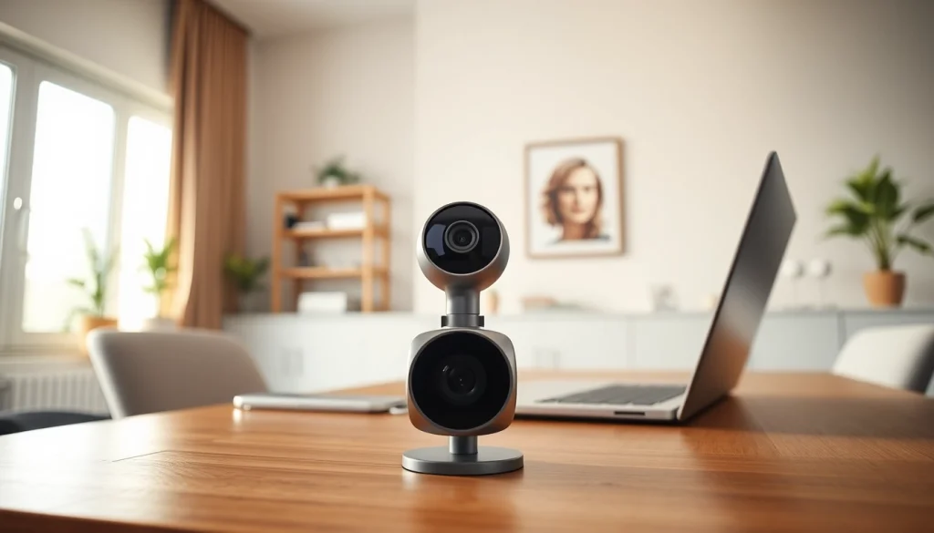 Monitor the surroundings discreetly with a Caméra espion positioned in a modern home office setting.